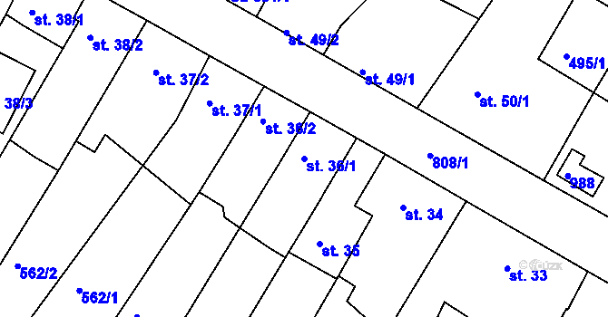 Parcela st. 36/1 v KÚ Sezimovo Ústí, Katastrální mapa