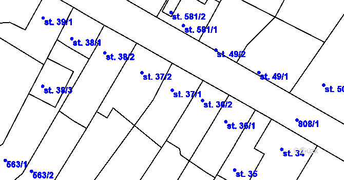 Parcela st. 37/1 v KÚ Sezimovo Ústí, Katastrální mapa