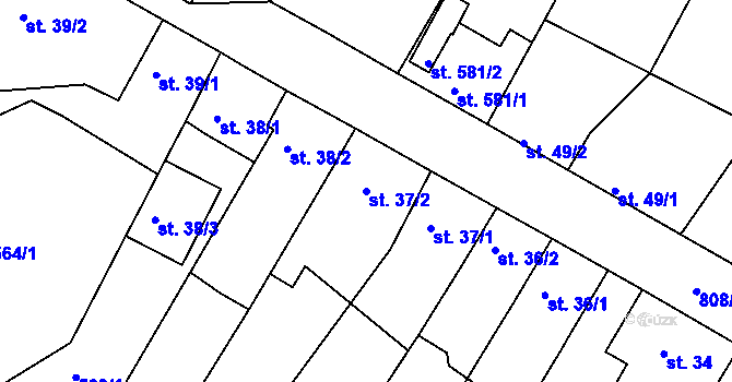 Parcela st. 37/2 v KÚ Sezimovo Ústí, Katastrální mapa