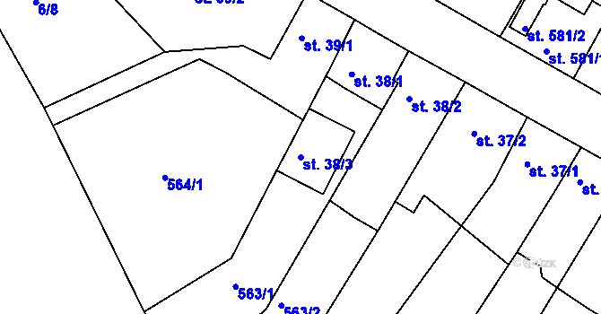 Parcela st. 38/3 v KÚ Sezimovo Ústí, Katastrální mapa