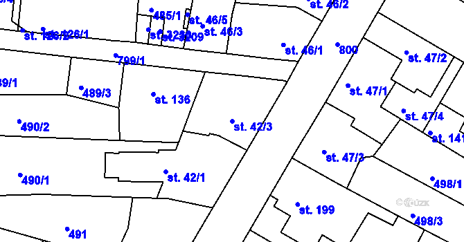 Parcela st. 42/3 v KÚ Sezimovo Ústí, Katastrální mapa