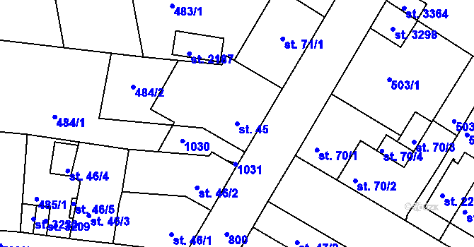Parcela st. 45 v KÚ Sezimovo Ústí, Katastrální mapa