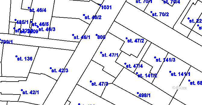 Parcela st. 47/1 v KÚ Sezimovo Ústí, Katastrální mapa