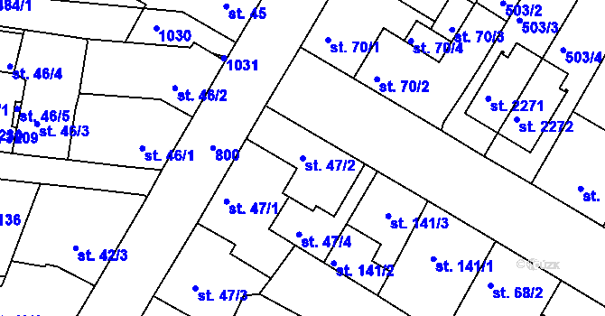 Parcela st. 47/2 v KÚ Sezimovo Ústí, Katastrální mapa