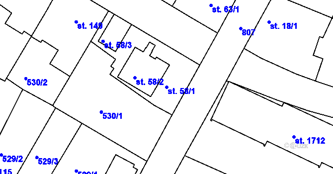 Parcela st. 58/1 v KÚ Sezimovo Ústí, Katastrální mapa