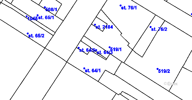 Parcela st. 64/3 v KÚ Sezimovo Ústí, Katastrální mapa