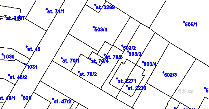 Parcela st. 70/3 v KÚ Sezimovo Ústí, Katastrální mapa