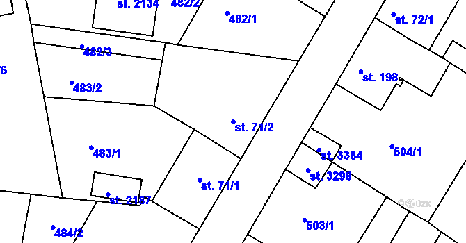 Parcela st. 71/2 v KÚ Sezimovo Ústí, Katastrální mapa