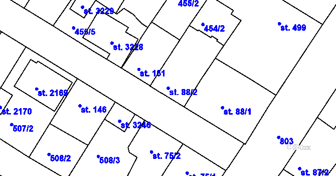 Parcela st. 88/2 v KÚ Sezimovo Ústí, Katastrální mapa