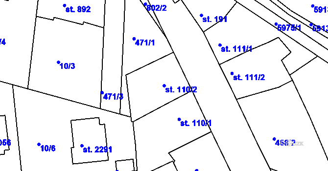 Parcela st. 110/2 v KÚ Sezimovo Ústí, Katastrální mapa