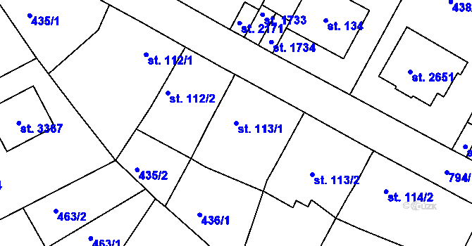Parcela st. 113/1 v KÚ Sezimovo Ústí, Katastrální mapa