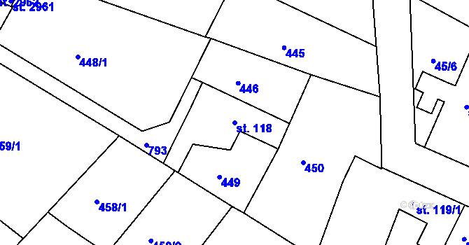 Parcela st. 118 v KÚ Sezimovo Ústí, Katastrální mapa