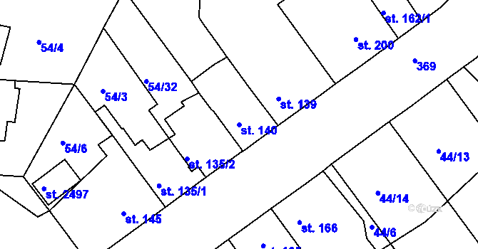 Parcela st. 140 v KÚ Sezimovo Ústí, Katastrální mapa