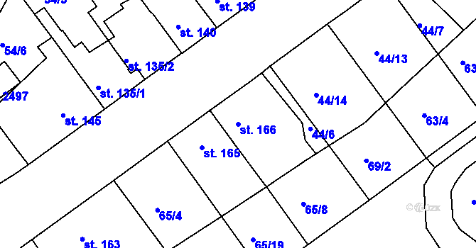 Parcela st. 166 v KÚ Sezimovo Ústí, Katastrální mapa