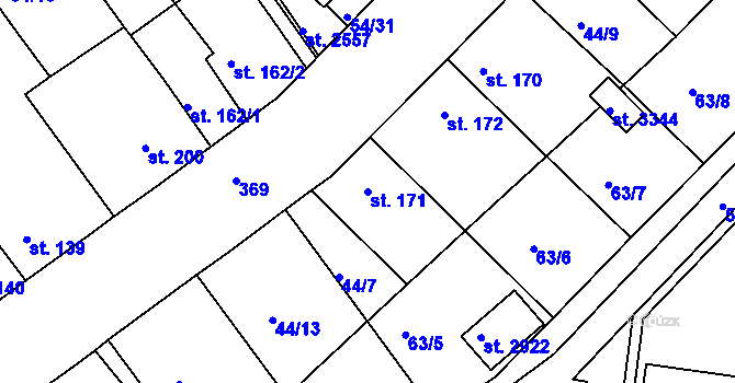 Parcela st. 171 v KÚ Sezimovo Ústí, Katastrální mapa