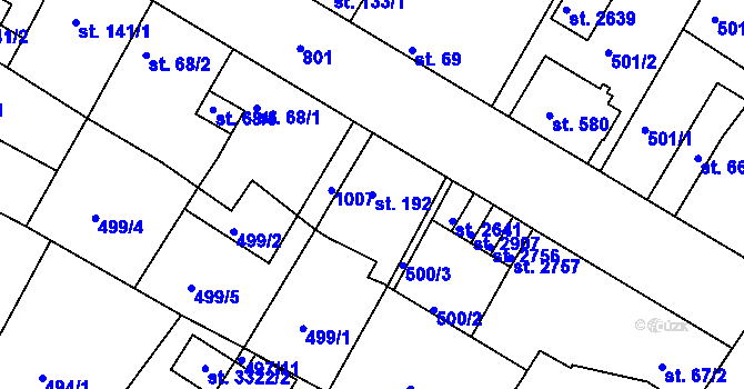 Parcela st. 192 v KÚ Sezimovo Ústí, Katastrální mapa