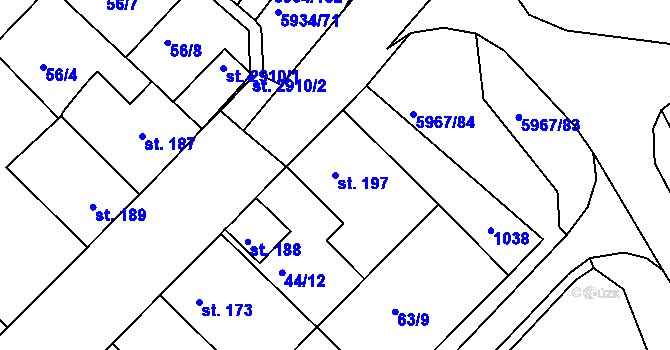 Parcela st. 197 v KÚ Sezimovo Ústí, Katastrální mapa