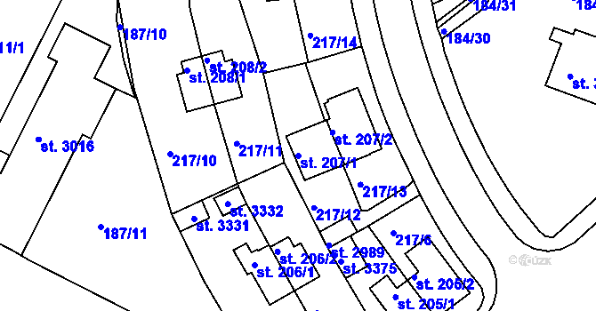Parcela st. 207/1 v KÚ Sezimovo Ústí, Katastrální mapa