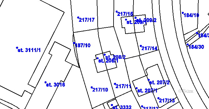 Parcela st. 208/2 v KÚ Sezimovo Ústí, Katastrální mapa