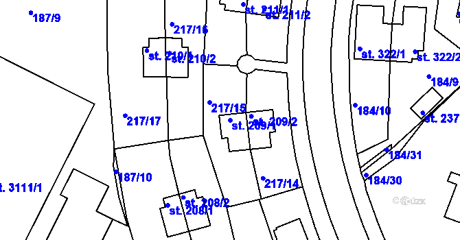 Parcela st. 209/1 v KÚ Sezimovo Ústí, Katastrální mapa