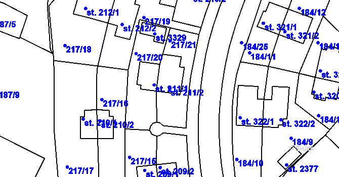 Parcela st. 211/2 v KÚ Sezimovo Ústí, Katastrální mapa