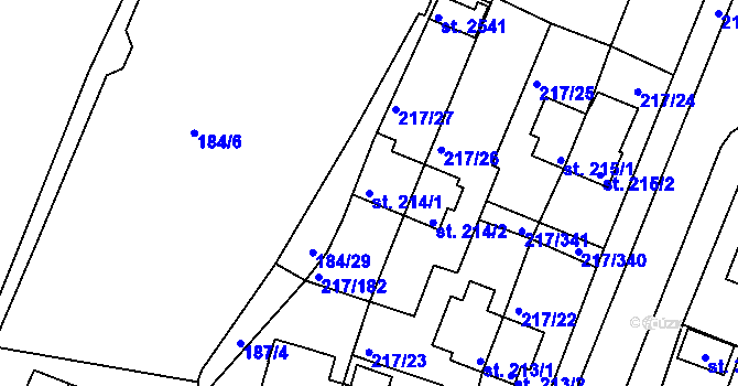 Parcela st. 214/1 v KÚ Sezimovo Ústí, Katastrální mapa