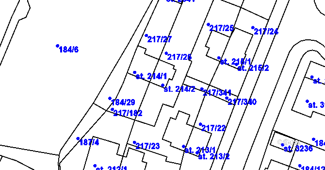 Parcela st. 214/2 v KÚ Sezimovo Ústí, Katastrální mapa