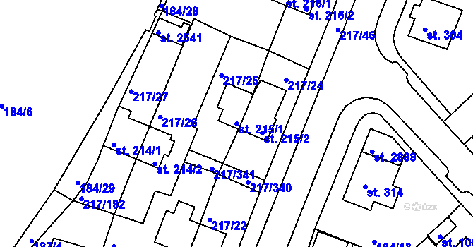Parcela st. 215/1 v KÚ Sezimovo Ústí, Katastrální mapa