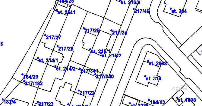 Parcela st. 215/2 v KÚ Sezimovo Ústí, Katastrální mapa