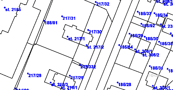 Parcela st. 217/2 v KÚ Sezimovo Ústí, Katastrální mapa