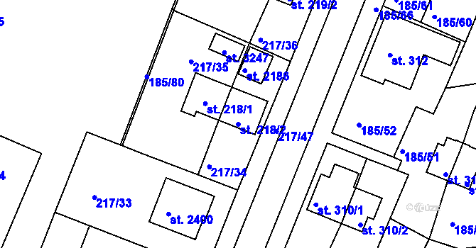 Parcela st. 218/2 v KÚ Sezimovo Ústí, Katastrální mapa