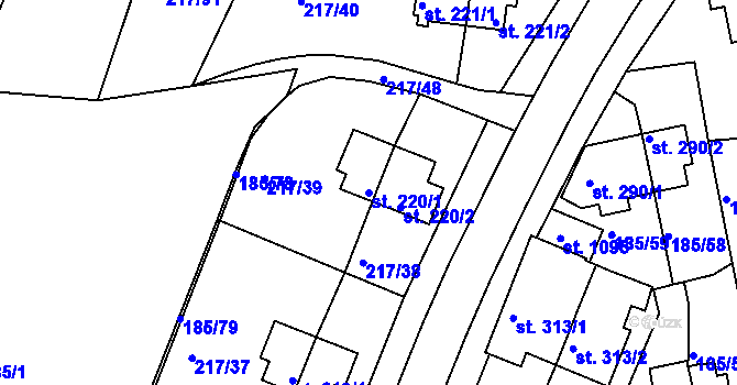Parcela st. 220/1 v KÚ Sezimovo Ústí, Katastrální mapa