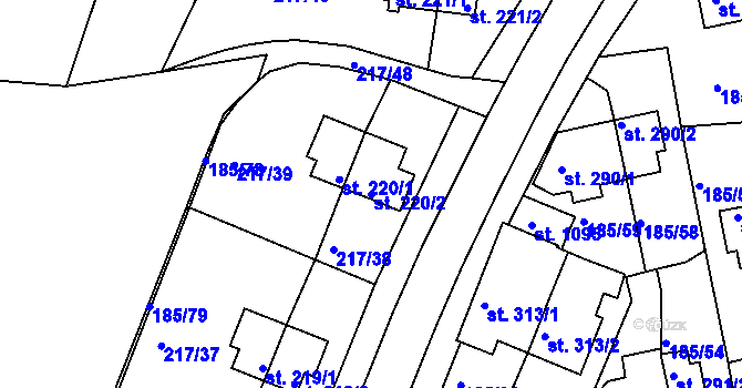 Parcela st. 220/2 v KÚ Sezimovo Ústí, Katastrální mapa