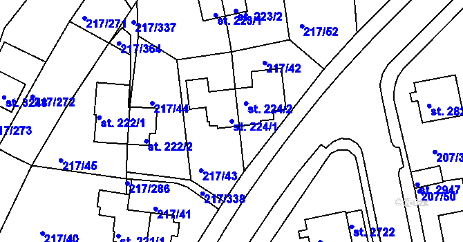 Parcela st. 224/1 v KÚ Sezimovo Ústí, Katastrální mapa