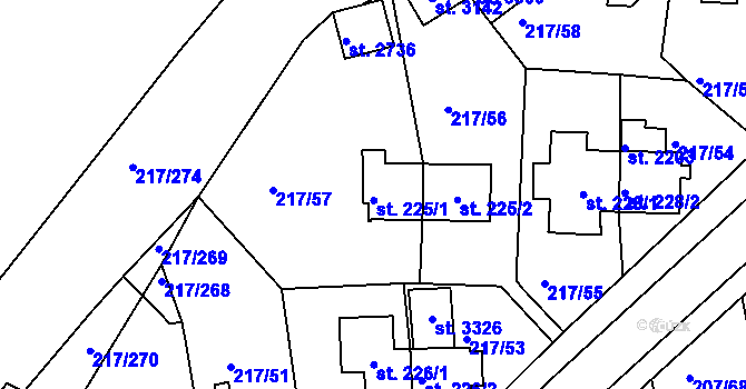 Parcela st. 225/1 v KÚ Sezimovo Ústí, Katastrální mapa