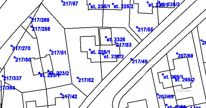 Parcela st. 226/2 v KÚ Sezimovo Ústí, Katastrální mapa