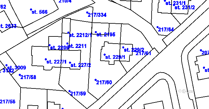 Parcela st. 229/1 v KÚ Sezimovo Ústí, Katastrální mapa