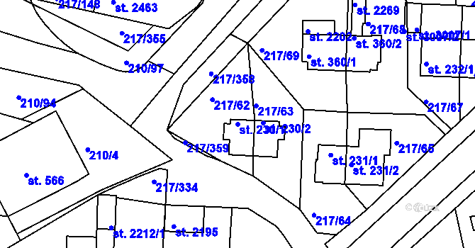 Parcela st. 230/1 v KÚ Sezimovo Ústí, Katastrální mapa