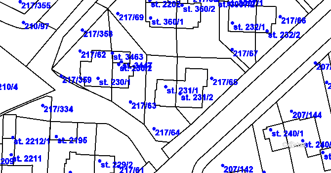 Parcela st. 231/1 v KÚ Sezimovo Ústí, Katastrální mapa
