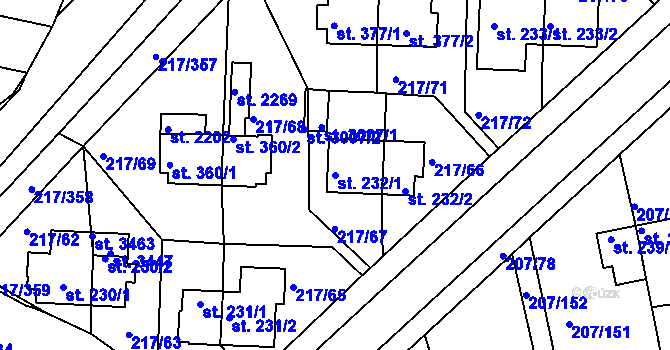 Parcela st. 232/1 v KÚ Sezimovo Ústí, Katastrální mapa