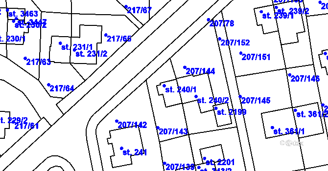 Parcela st. 240/1 v KÚ Sezimovo Ústí, Katastrální mapa