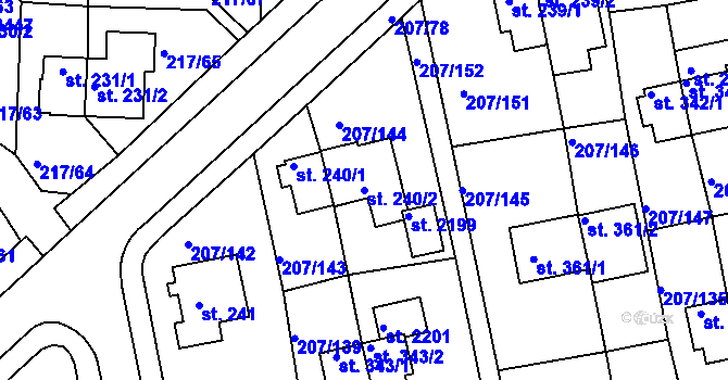 Parcela st. 240/2 v KÚ Sezimovo Ústí, Katastrální mapa