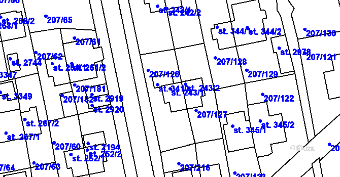 Parcela st. 243/1 v KÚ Sezimovo Ústí, Katastrální mapa