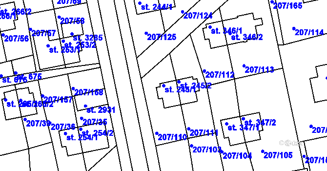 Parcela st. 245/1 v KÚ Sezimovo Ústí, Katastrální mapa
