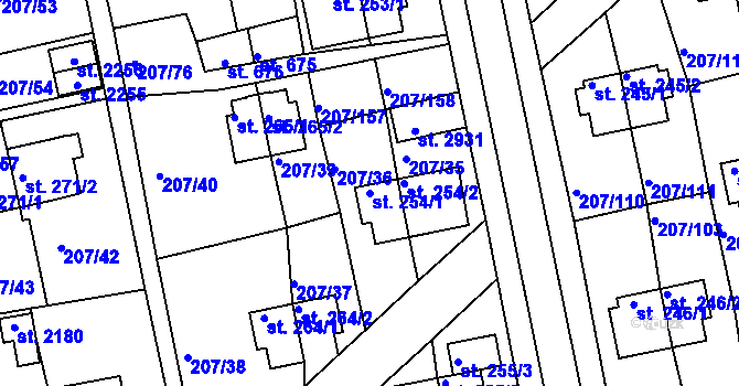 Parcela st. 254/1 v KÚ Sezimovo Ústí, Katastrální mapa
