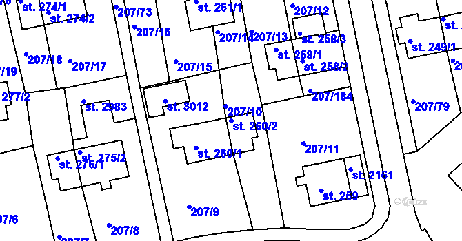 Parcela st. 260/2 v KÚ Sezimovo Ústí, Katastrální mapa