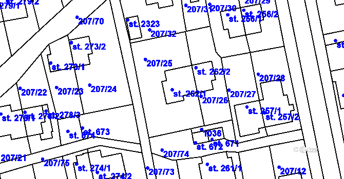 Parcela st. 262/1 v KÚ Sezimovo Ústí, Katastrální mapa