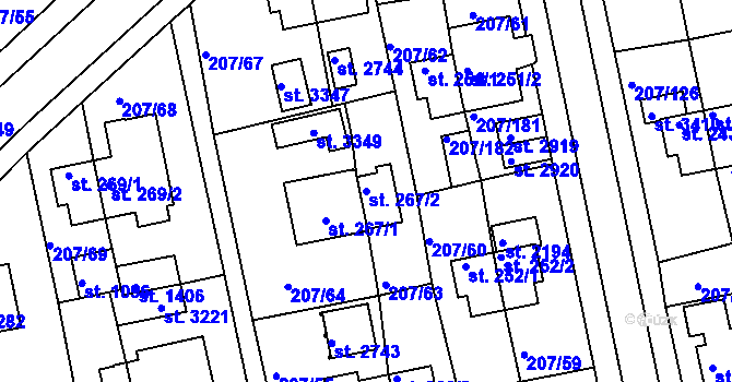 Parcela st. 267/2 v KÚ Sezimovo Ústí, Katastrální mapa