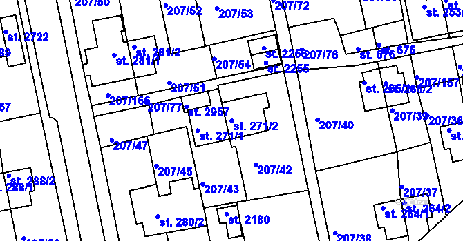 Parcela st. 271/2 v KÚ Sezimovo Ústí, Katastrální mapa