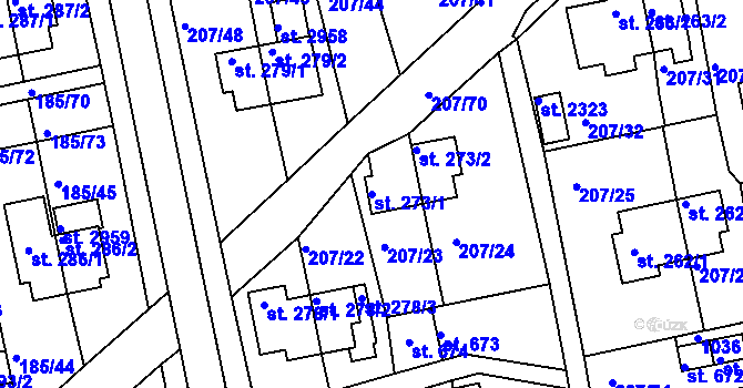 Parcela st. 273/1 v KÚ Sezimovo Ústí, Katastrální mapa